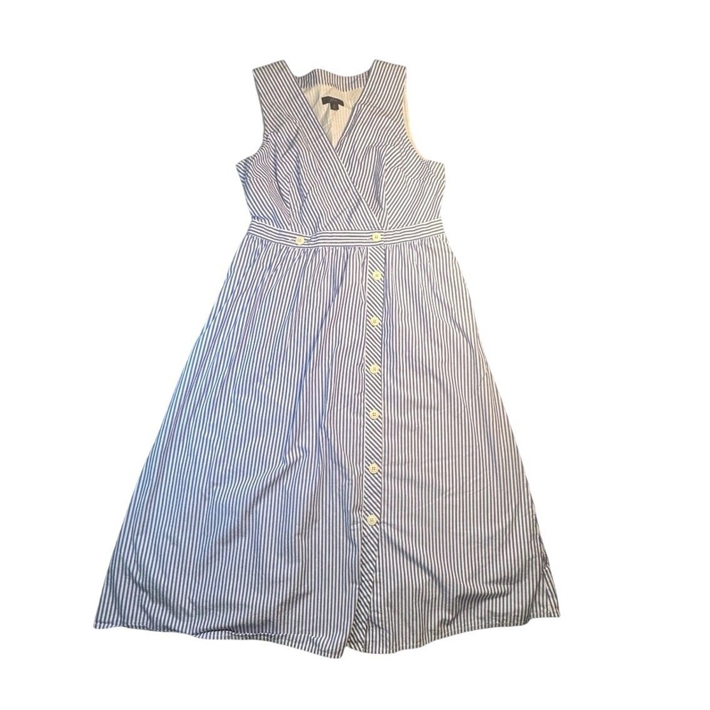 J.Crew Rosina Dress Womens 12 Blue White Stripe Sleeveless Cotton Seersucker